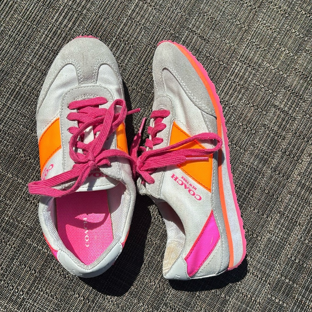 Coach Mae Canvas Sneakers, Chalk/Orange, Size 5